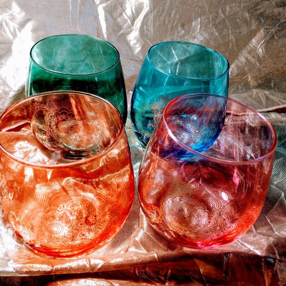 TMD Holdings Vibrant Stemless Foil Etched Goblets